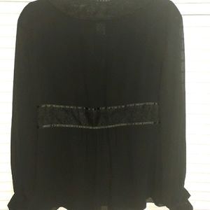 Nine West Black Sheer & Lace Top Blouse